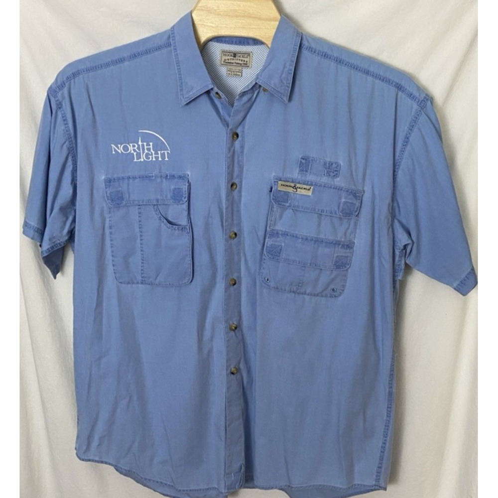 Hook & Tackle Mens XL Blue Fishing SS Shirt Gear Pockets Vented Outdoor Rugged